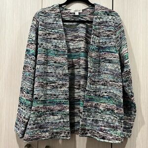 Coldwater Creek Open Knit Cardigan | Turquoise Multi Marled | Size Large